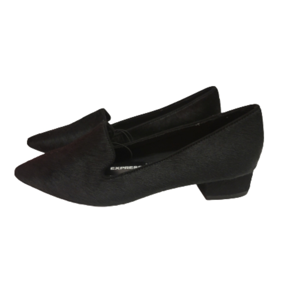 Express Genuine Calf Hair Heeled Loafers Size 8 Black